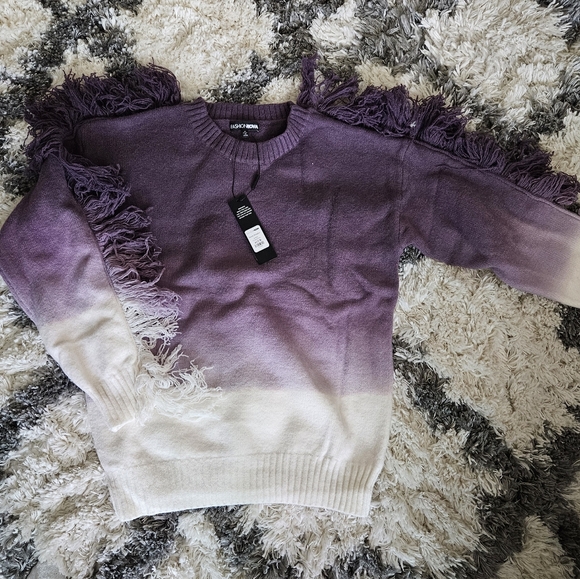 Ladies fashion nova purple knit fringe sweater - Picture 4 of 6